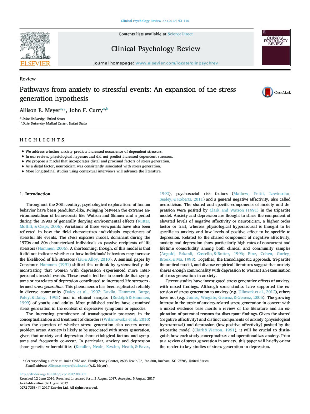 ReviewPathways from anxiety to stressful events: An expansion of the stress generation hypothesis