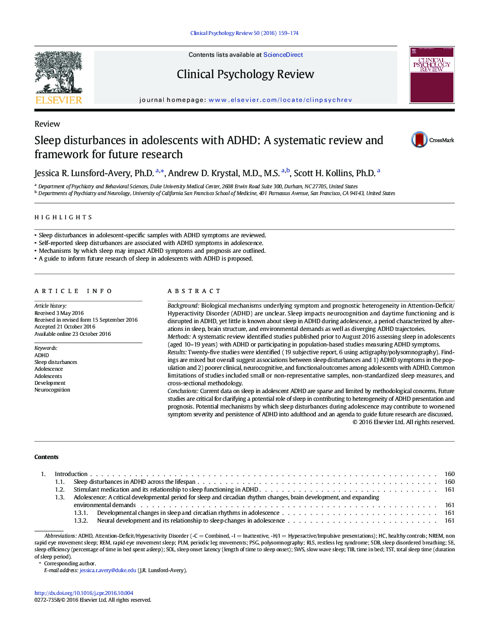 Sleep disturbances in adolescents with ADHD: A systematic review and framework for future research