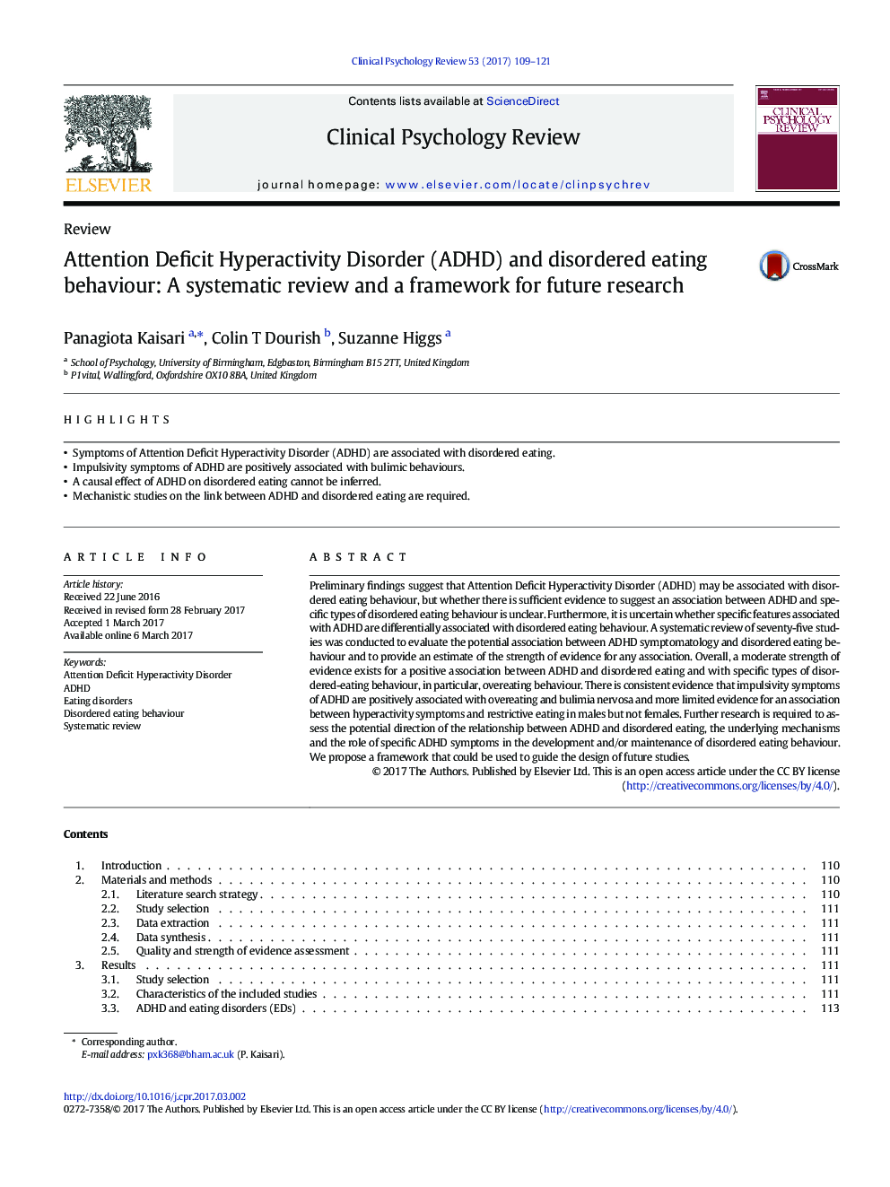 Attention Deficit Hyperactivity Disorder (ADHD) and disordered eating behaviour: A systematic review and a framework for future research