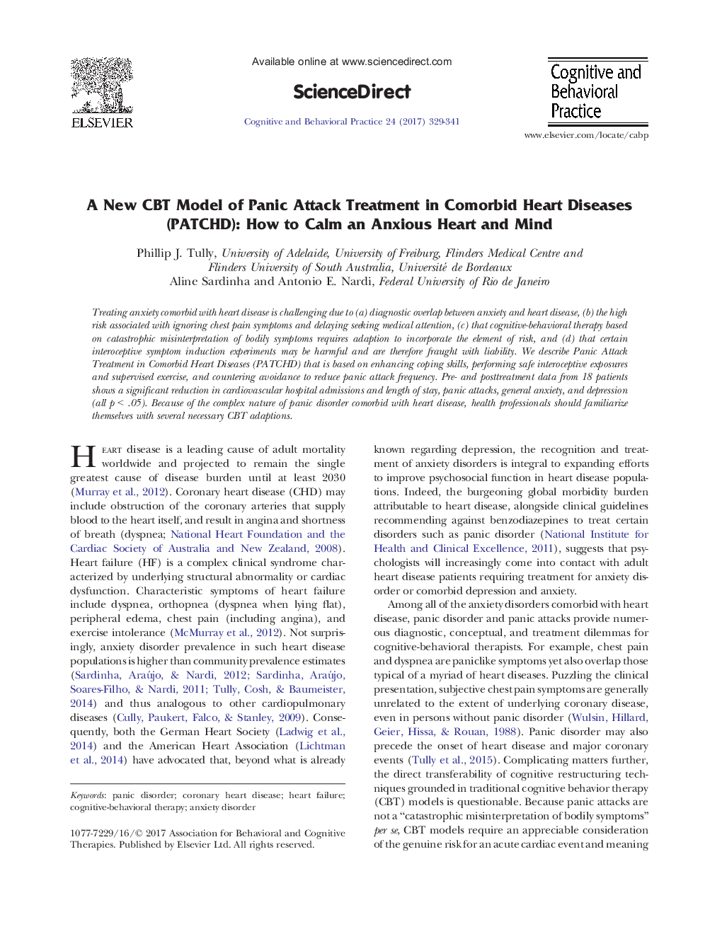 A New CBT Model of Panic Attack Treatment in Comorbid Heart Diseases (PATCHD): How to Calm an Anxious Heart and Mind