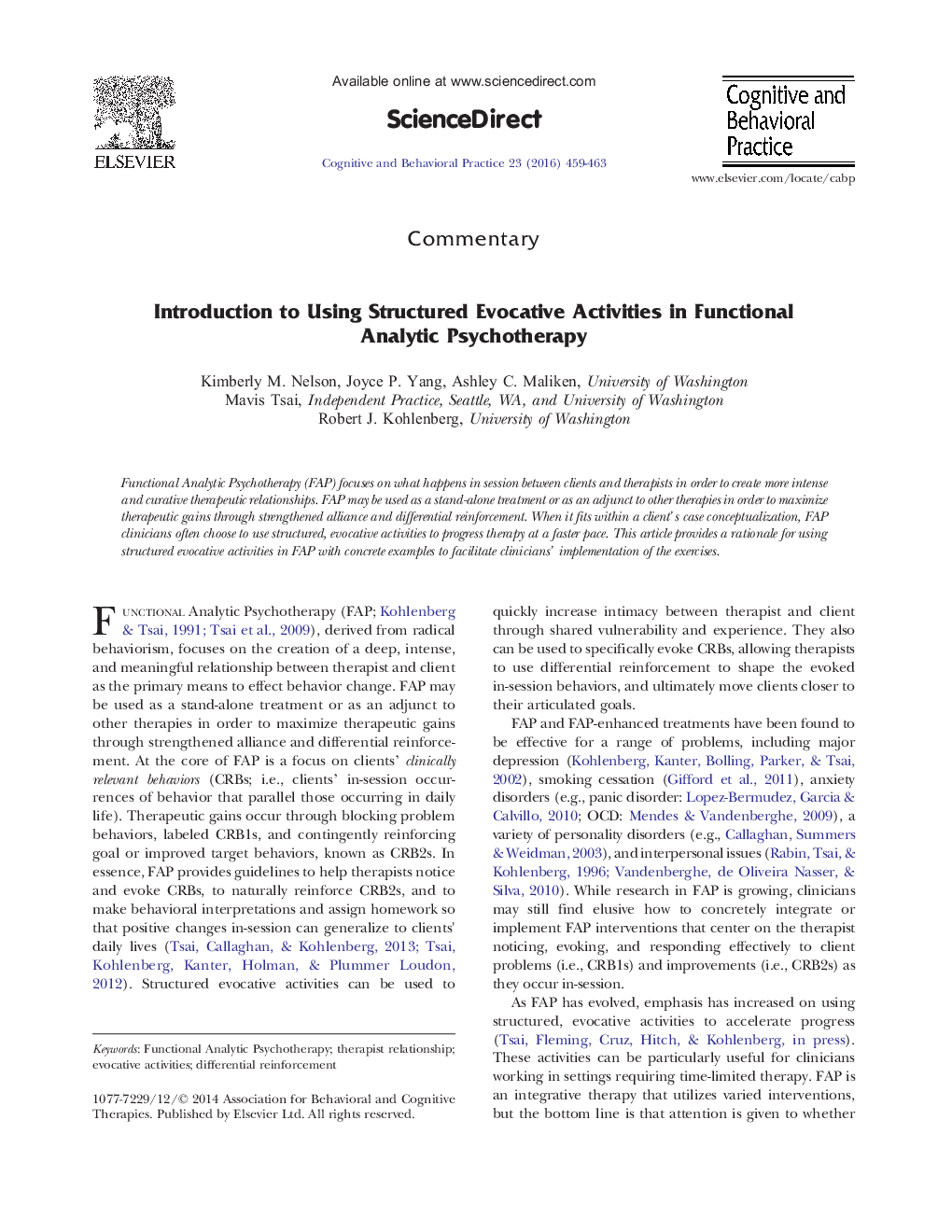 Introduction to Using Structured Evocative Activities in Functional Analytic Psychotherapy