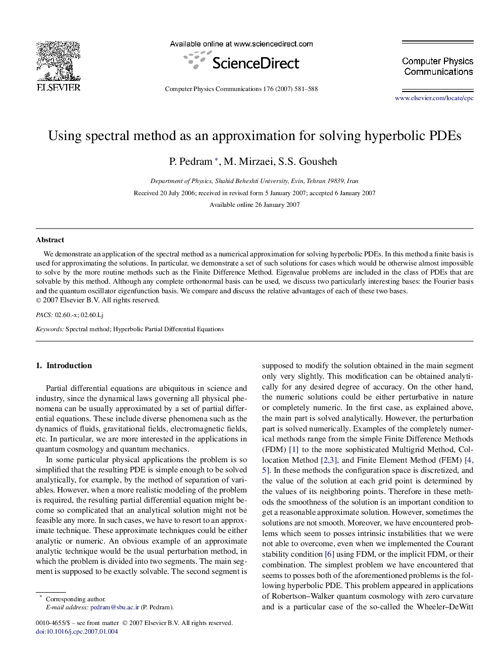 Using spectral method as an approximation for solving hyperbolic PDEs