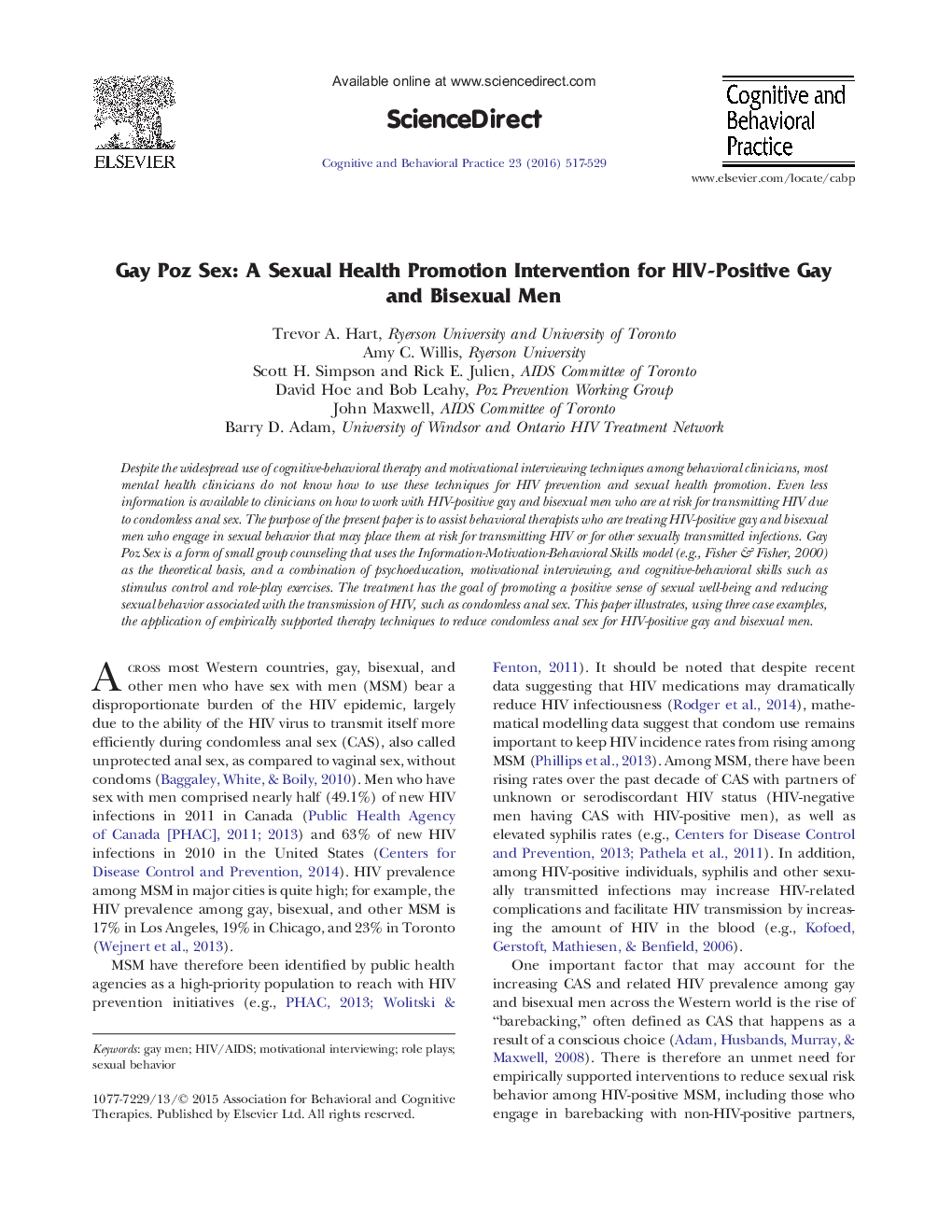 Gay Poz Sex: A Sexual Health Promotion Intervention for HIV-Positive Gay and Bisexual Men