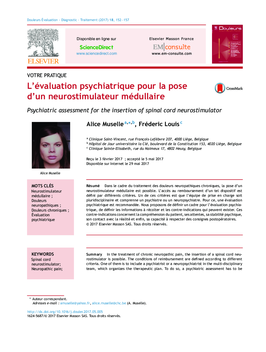 L'évaluation psychiatrique pour la pose d'un neurostimulateur médullaire