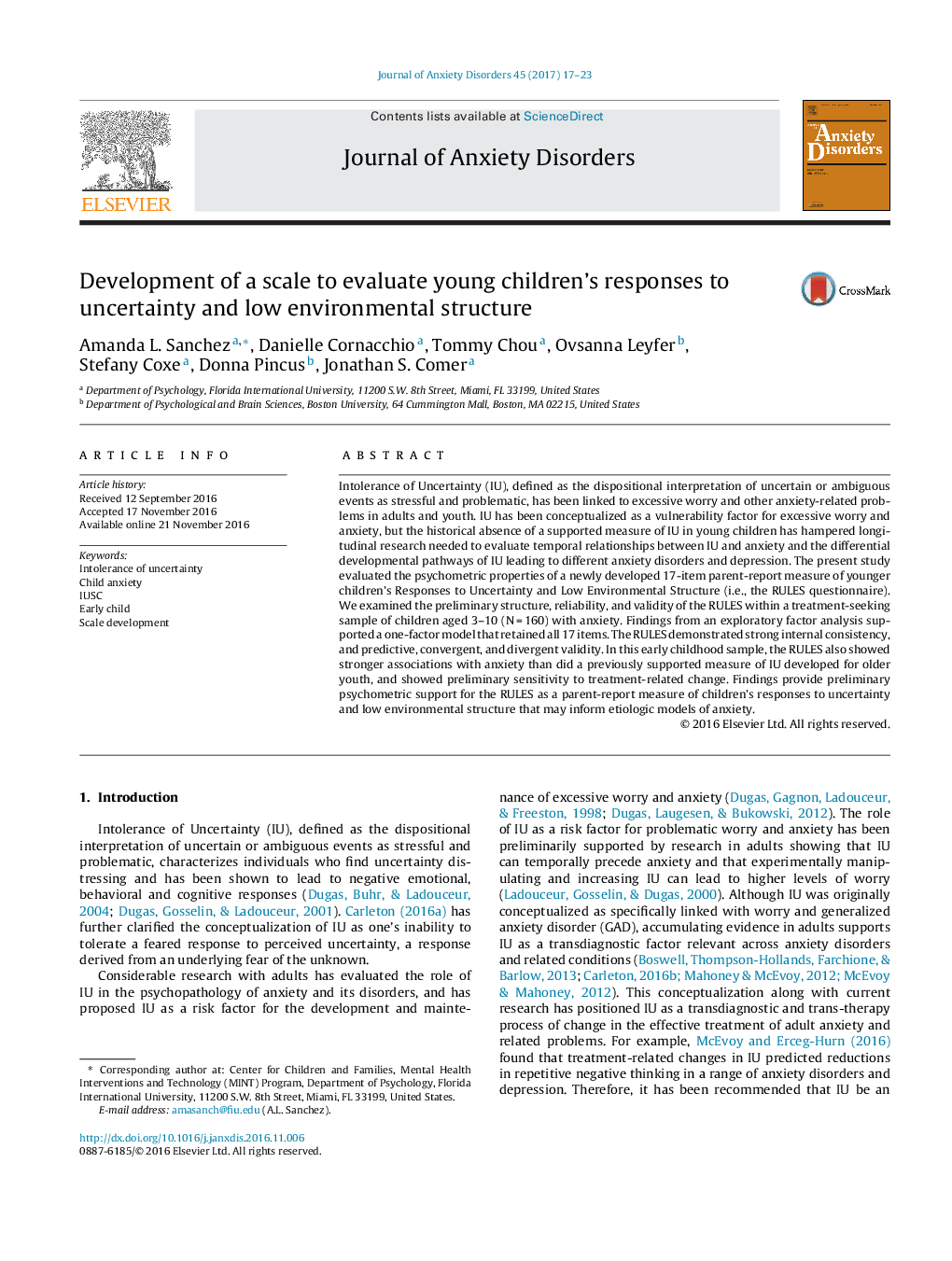 Development of a scale to evaluate young children's responses to uncertainty and low environmental structure