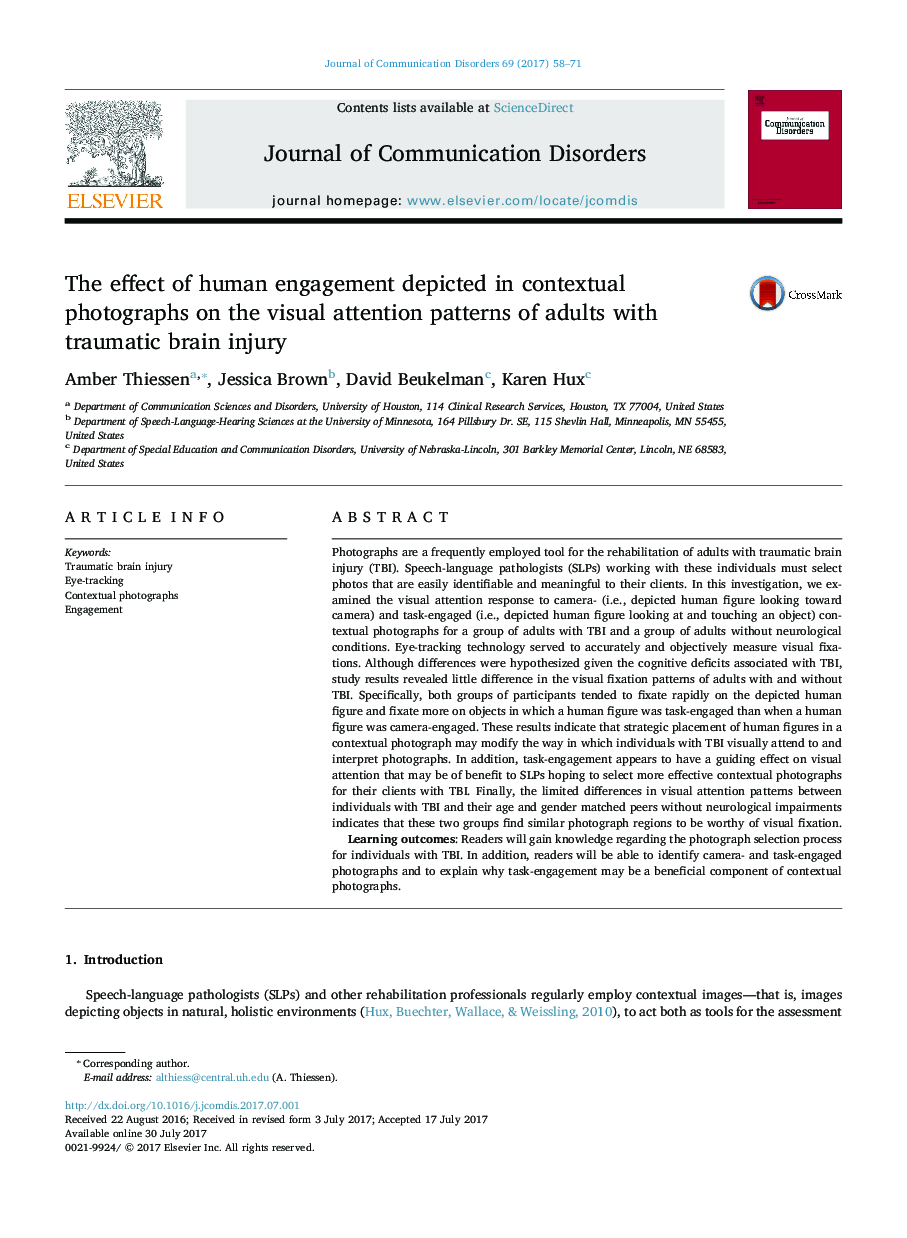 The effect of human engagement depicted in contextual photographs on the visual attention patterns of adults with traumatic brain injury