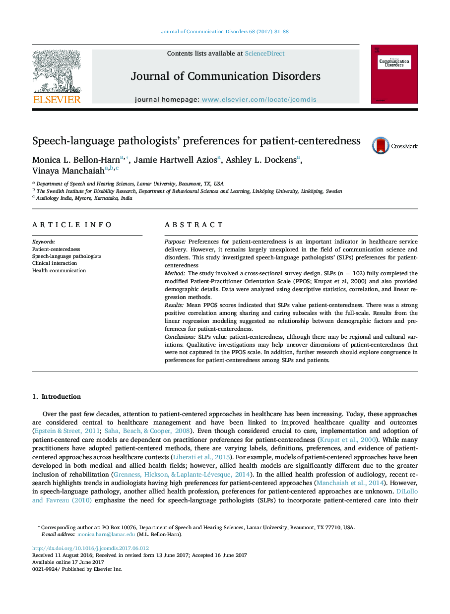 Speech-language pathologists' preferences for patient-centeredness