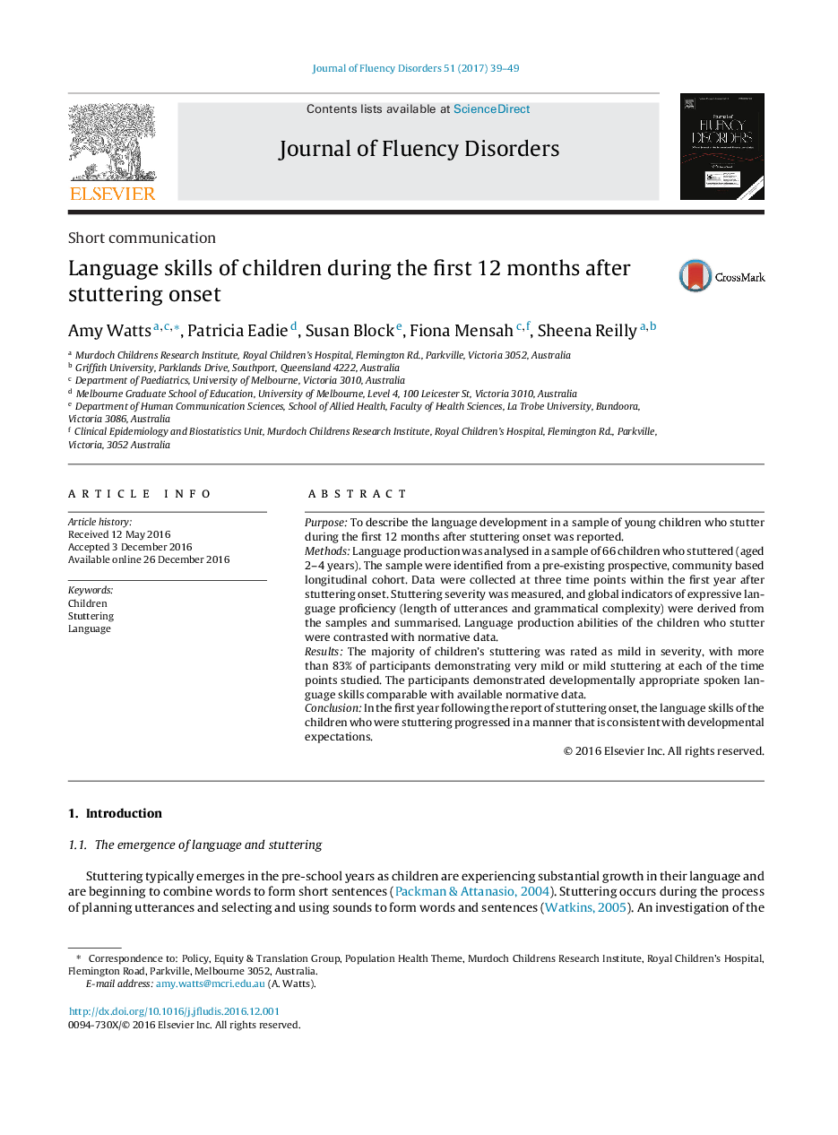 Language skills of children during the first 12 months after stuttering onset