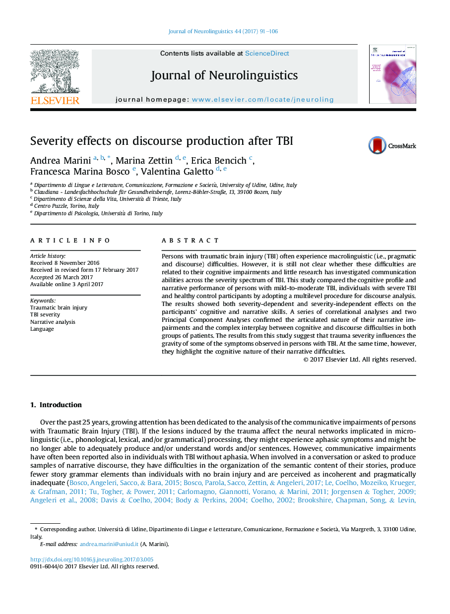 Severity effects on discourse production after TBI