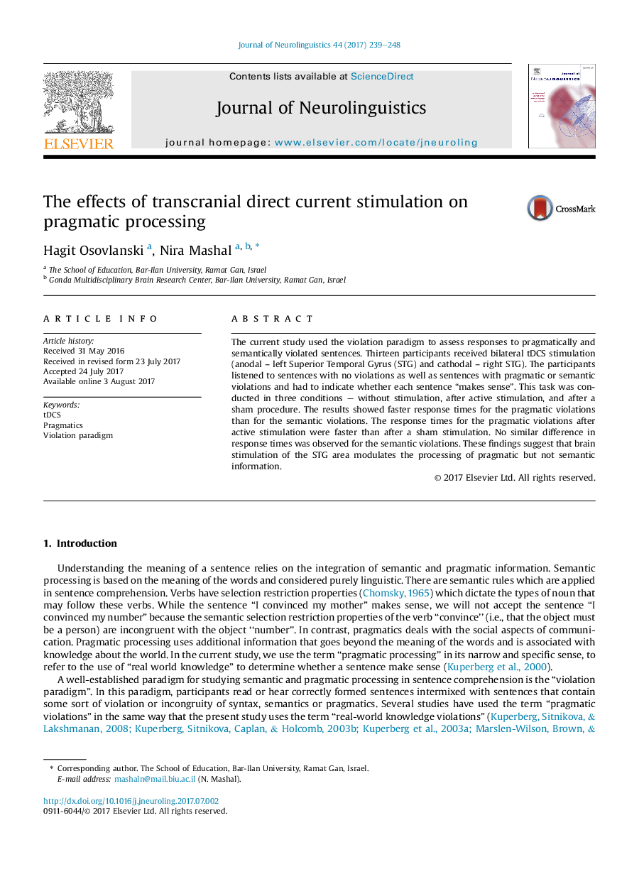 The effects of transcranial direct current stimulation on pragmatic processing