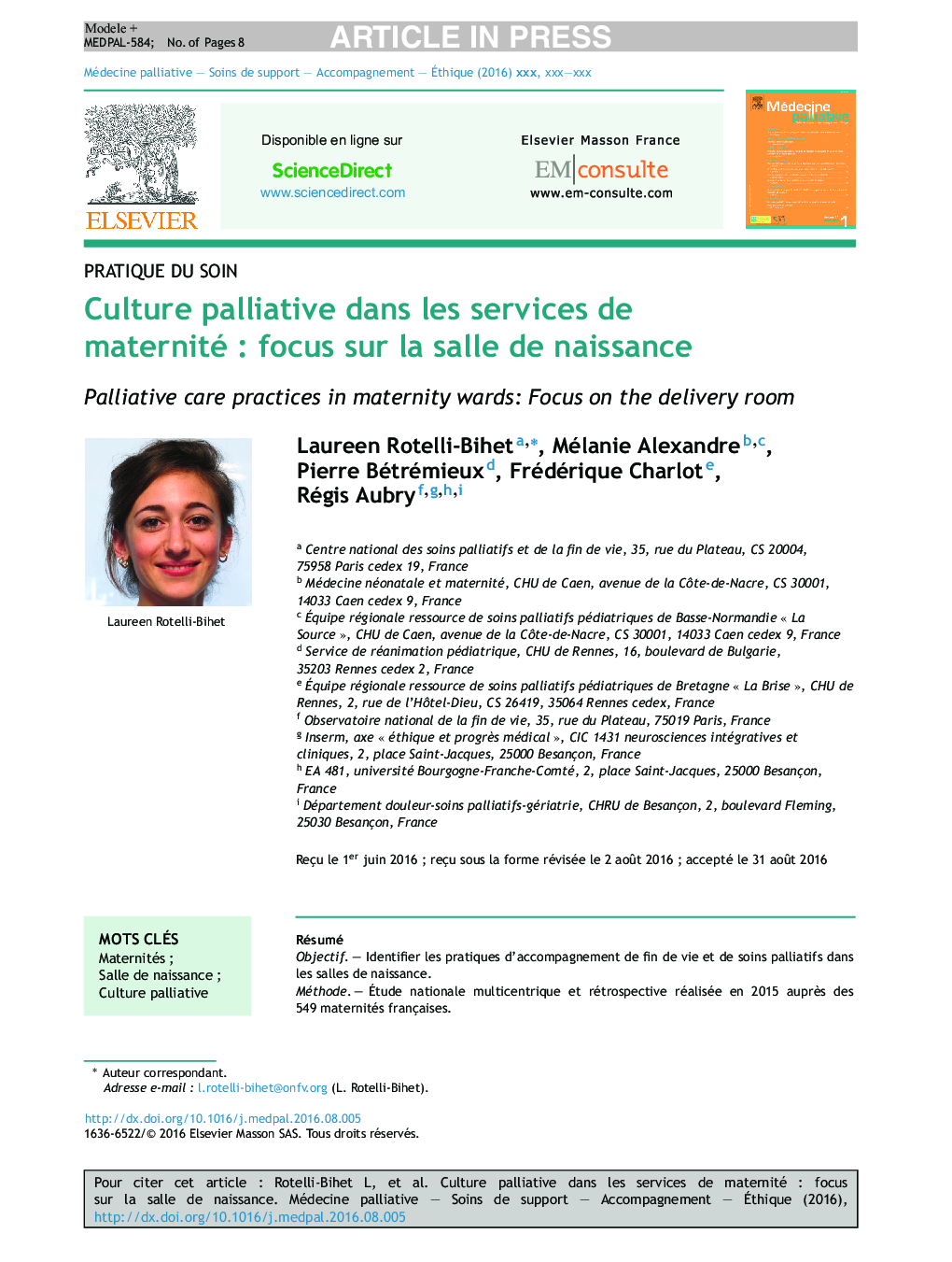 Culture palliative dans les services de maternitéÂ : focus sur la salle de naissance