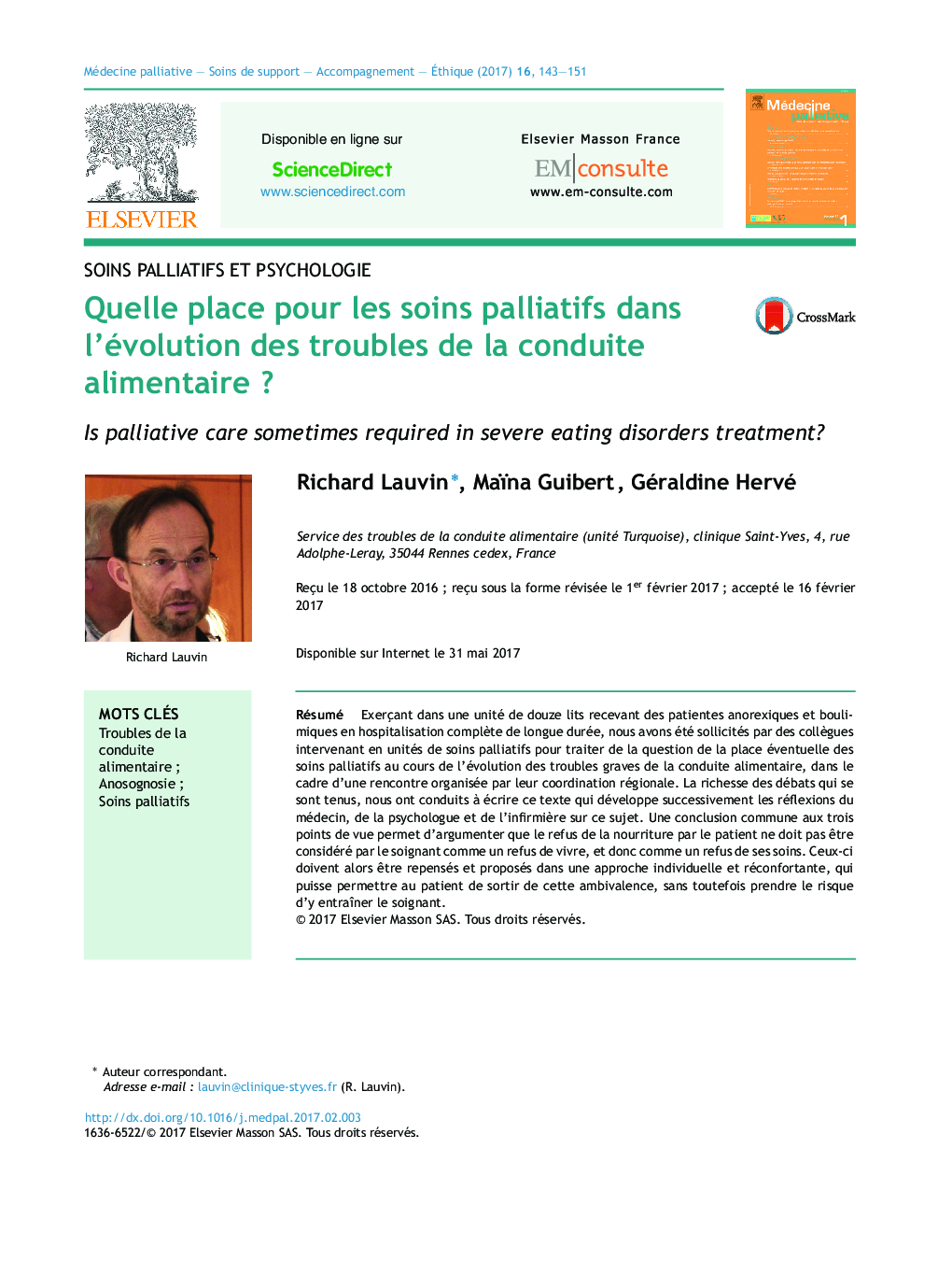 Quelle place pour les soins palliatifs dans l'évolution des troubles de la conduite alimentaireÂ ?