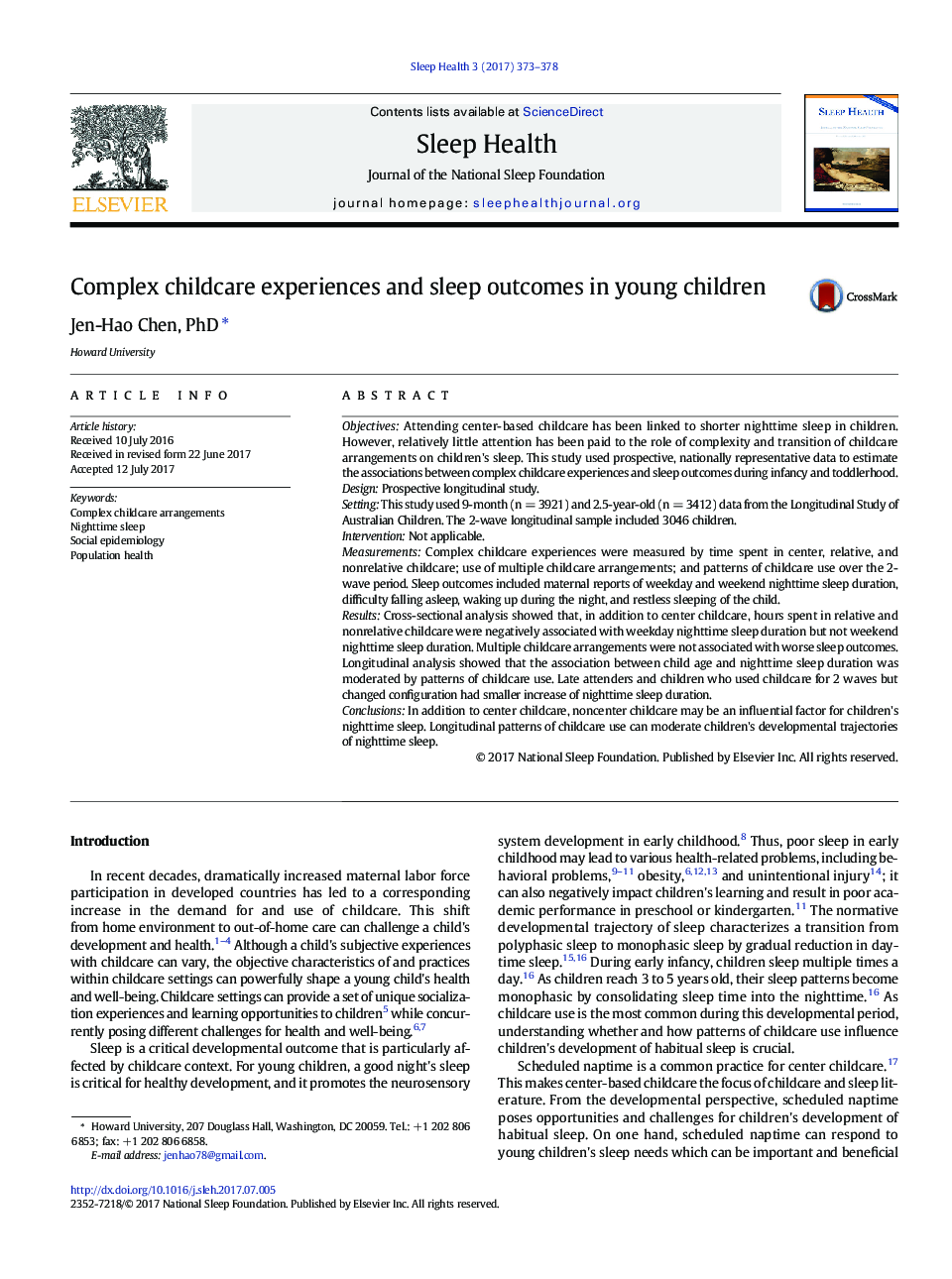 Complex childcare experiences and sleep outcomes in young children