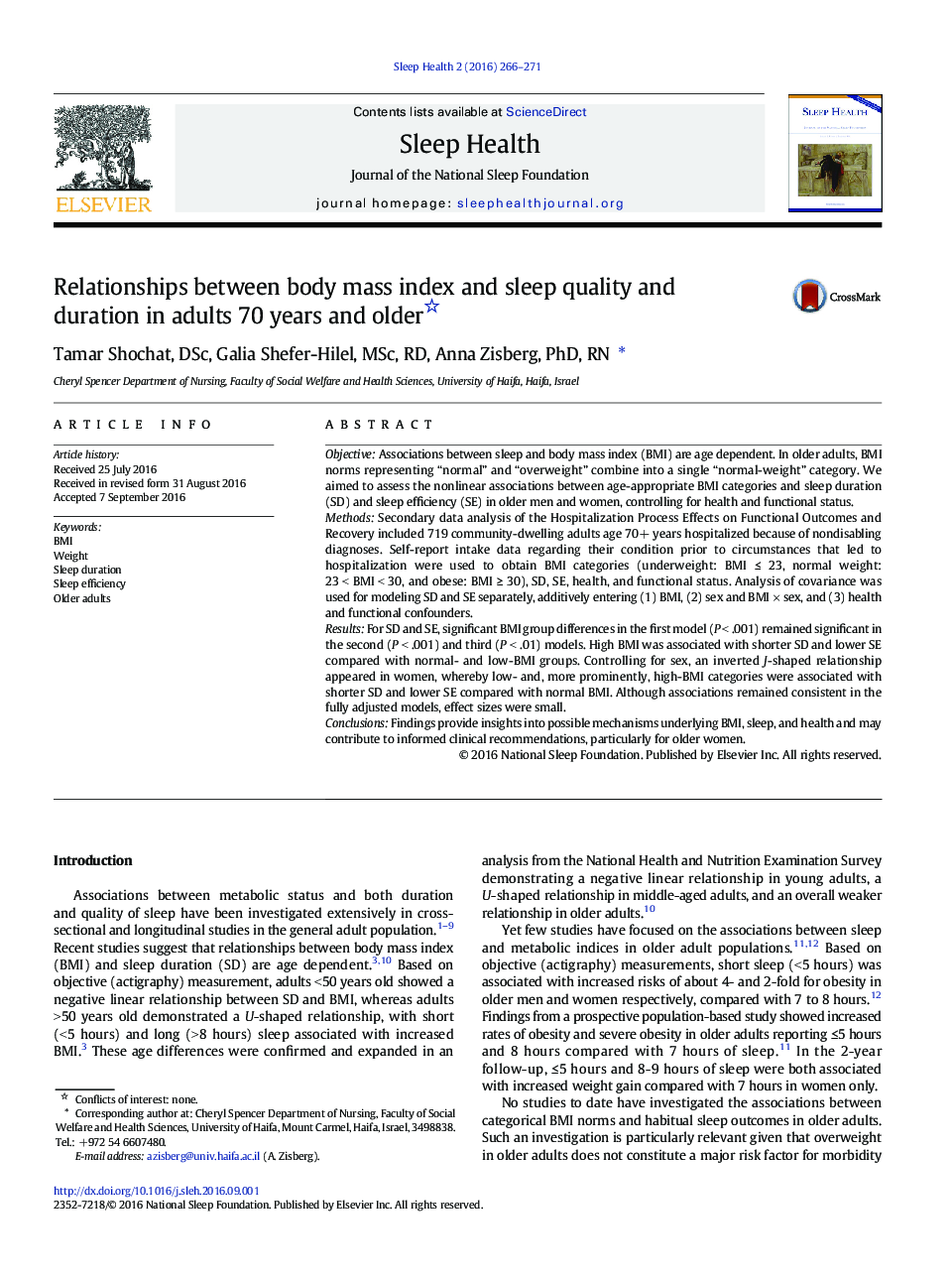 Relationships between body mass index and sleep quality and duration in adults 70 years and older