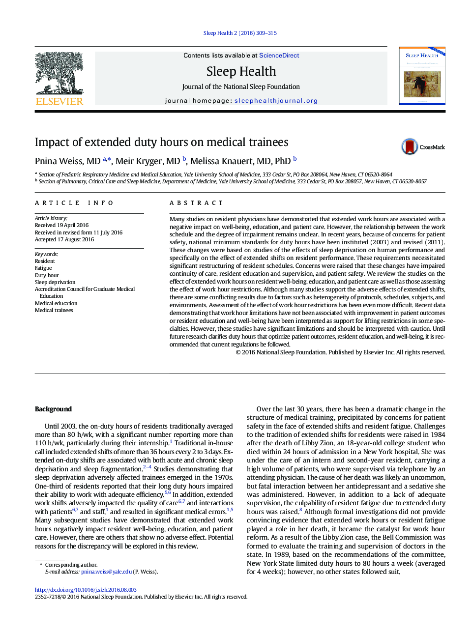 Impact of extended duty hours on medical trainees