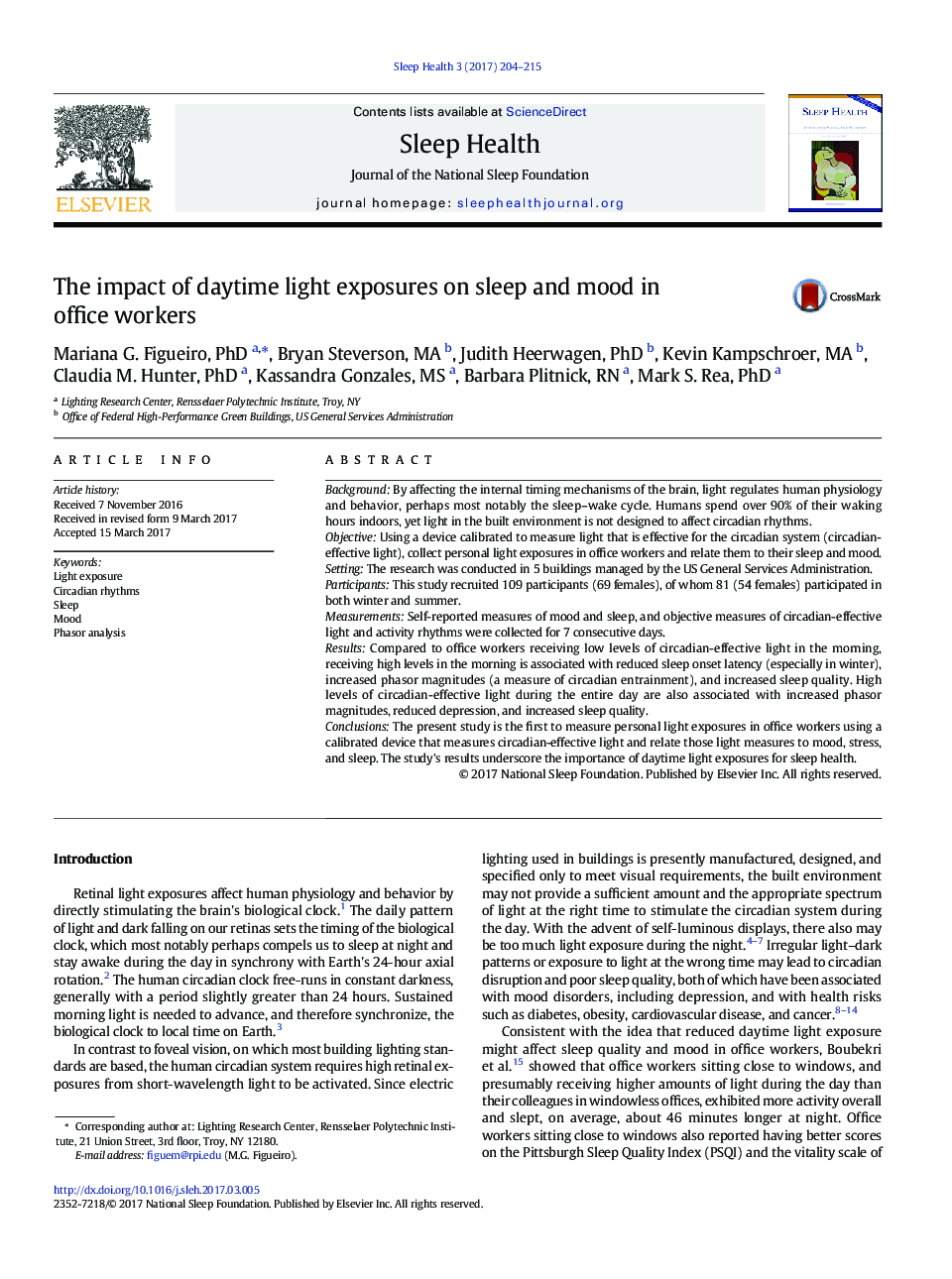 The impact of daytime light exposures on sleep and mood in office workers