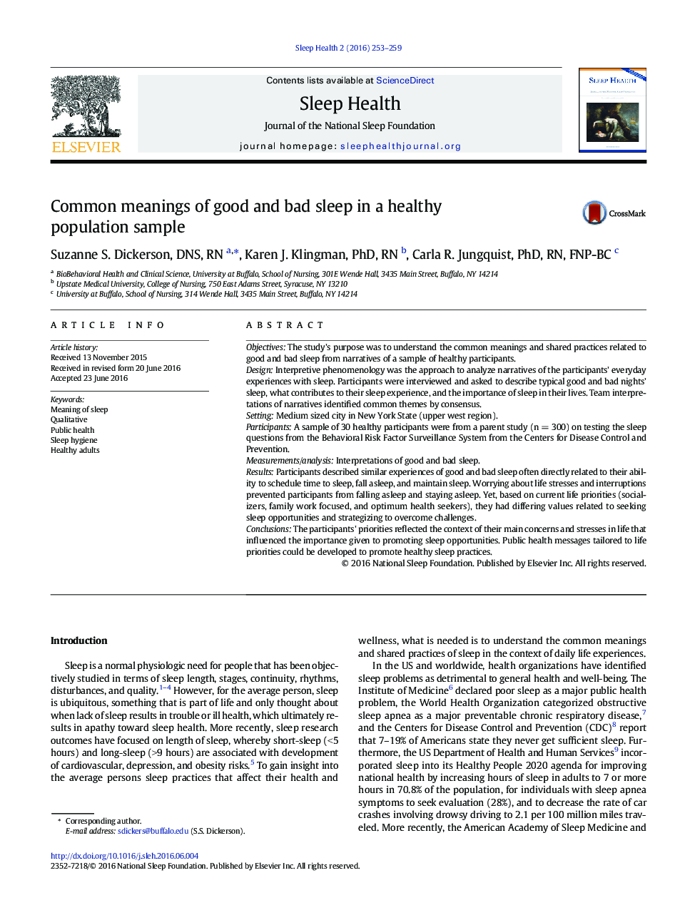 Common meanings of good and bad sleep in a healthy population sample