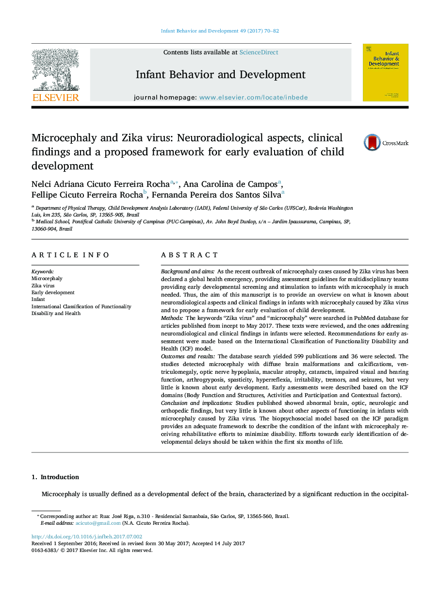 Microcephaly and Zika virus: Neuroradiological aspects, clinical findings and a proposed framework for early evaluation of child development