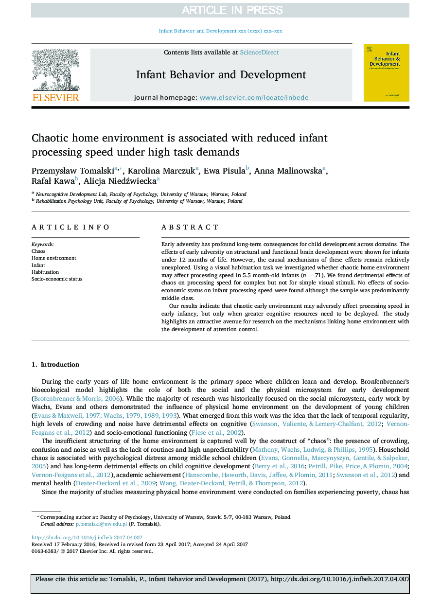 Chaotic home environment is associated with reduced infant processing speed under high task demands