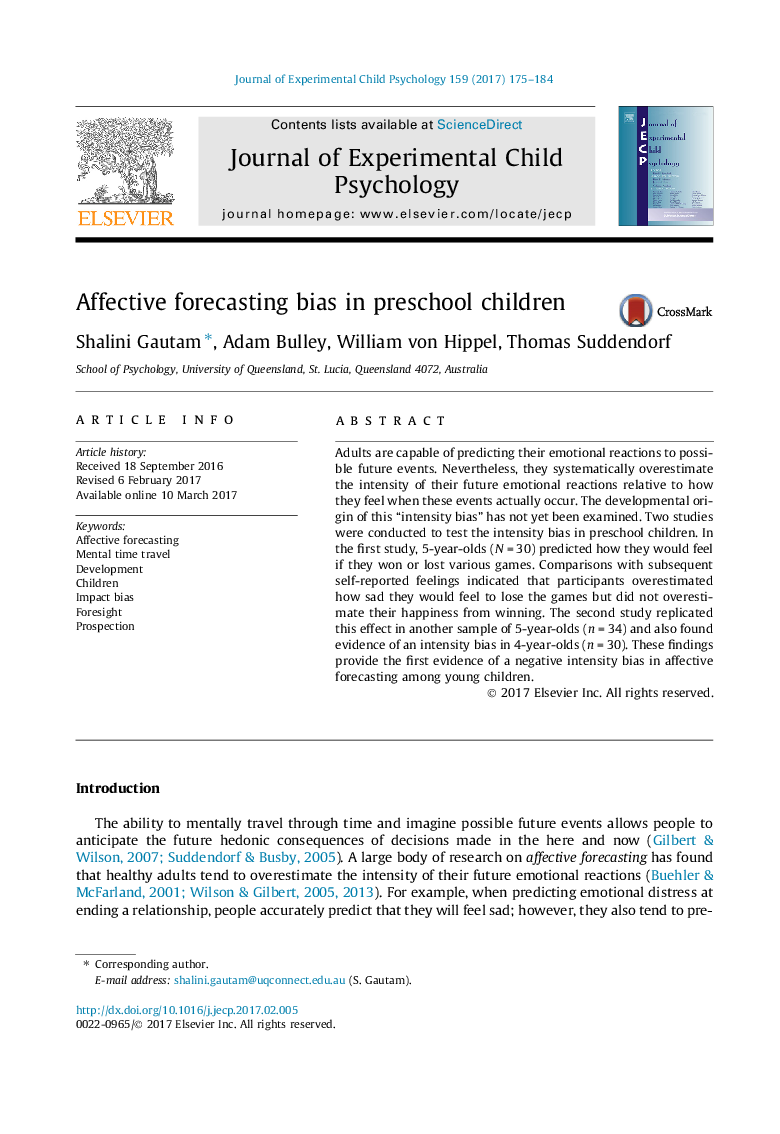 Affective forecasting bias in preschool children