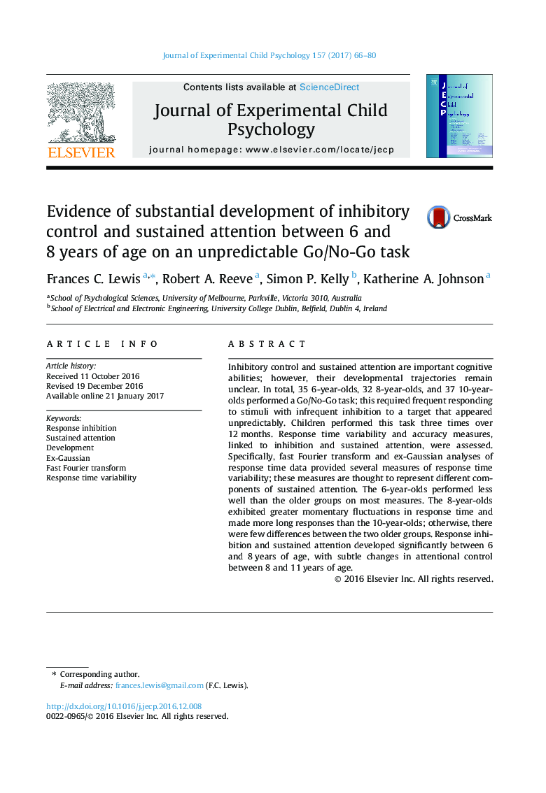 Evidence of substantial development of inhibitory control and sustained attention between 6 and 8 years of age on an unpredictable Go/No-Go task