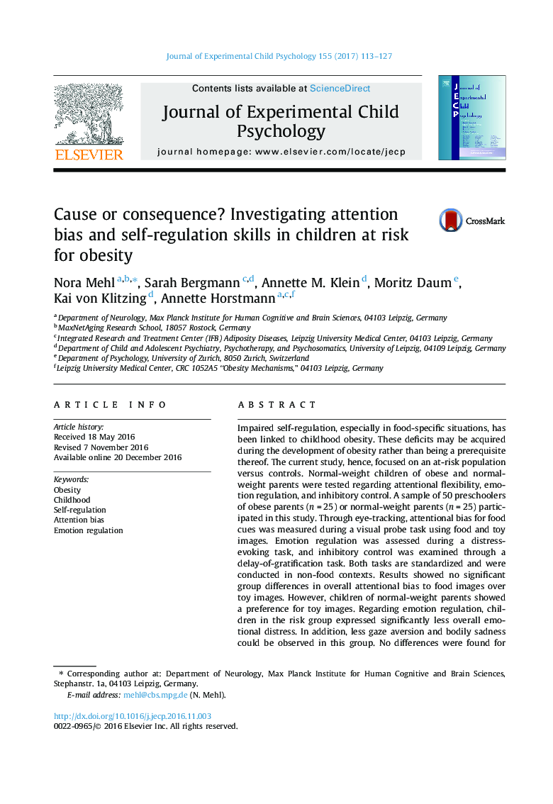 Cause or consequence? Investigating attention bias and self-regulation skills in children at risk for obesity