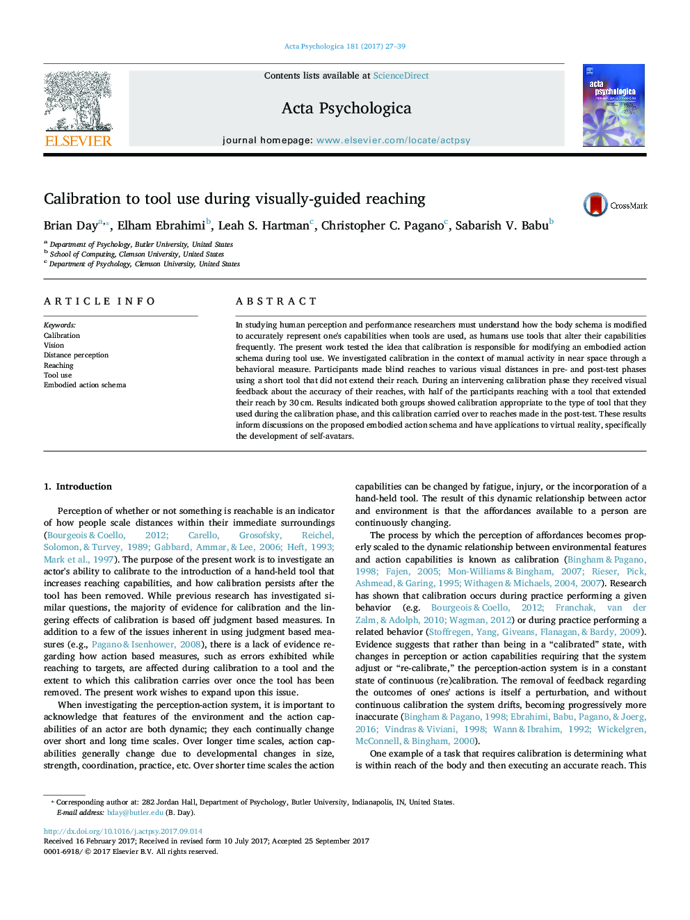 Calibration to tool use during visually-guided reaching