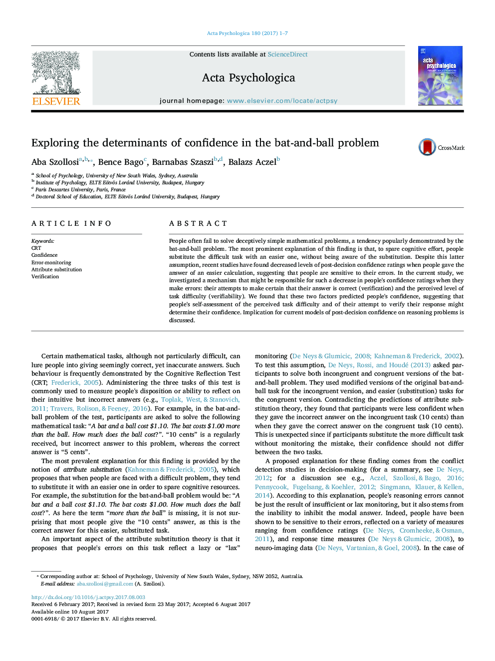 Exploring the determinants of confidence in the bat-and-ball problem