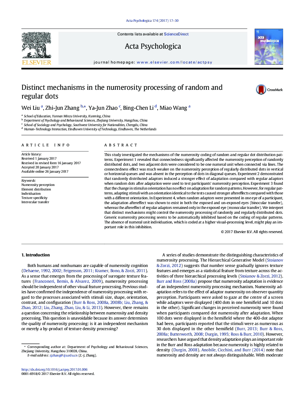 Distinct mechanisms in the numerosity processing of random and regular dots