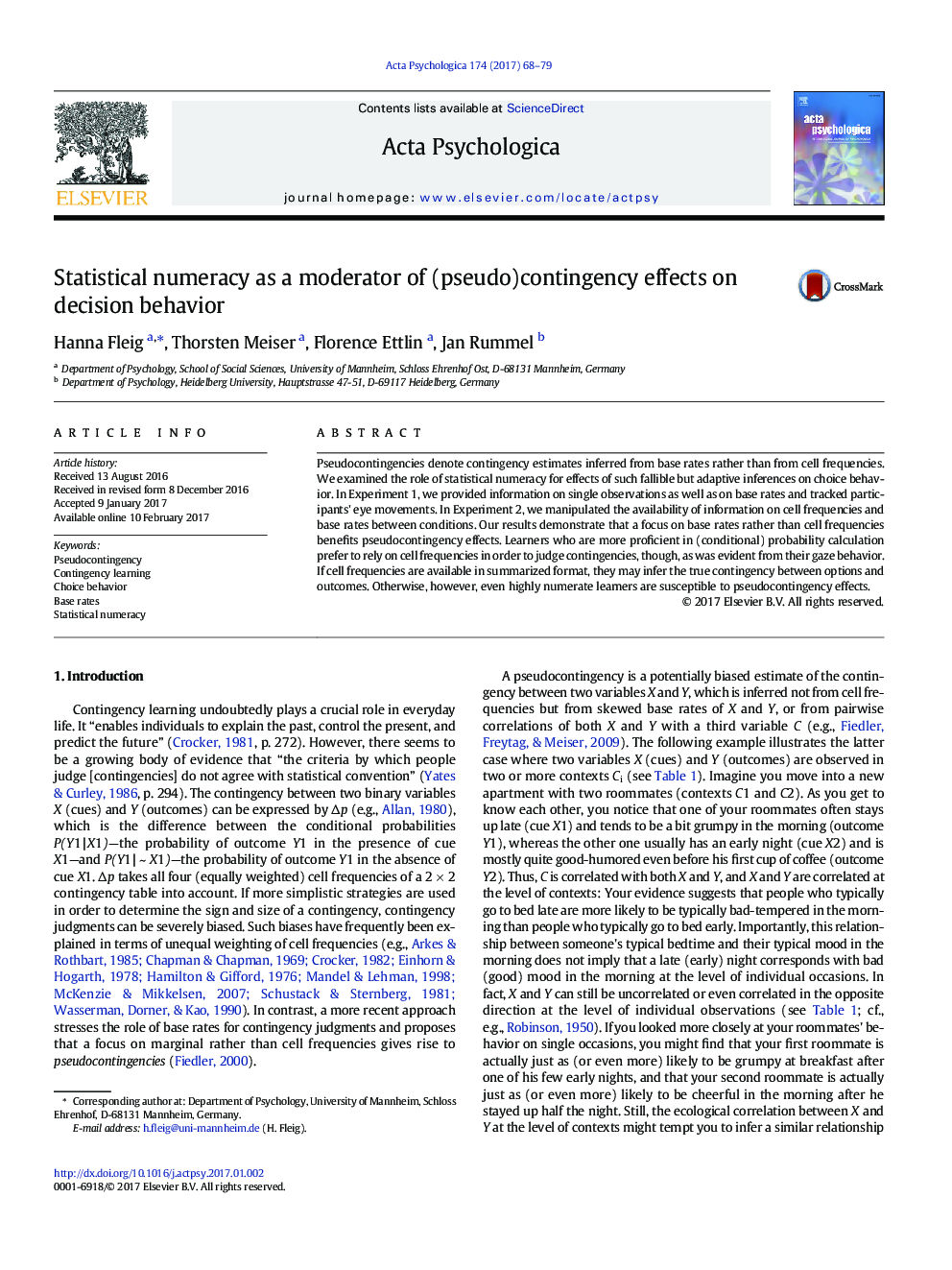 Statistical numeracy as a moderator of (pseudo)contingency effects on decision behavior