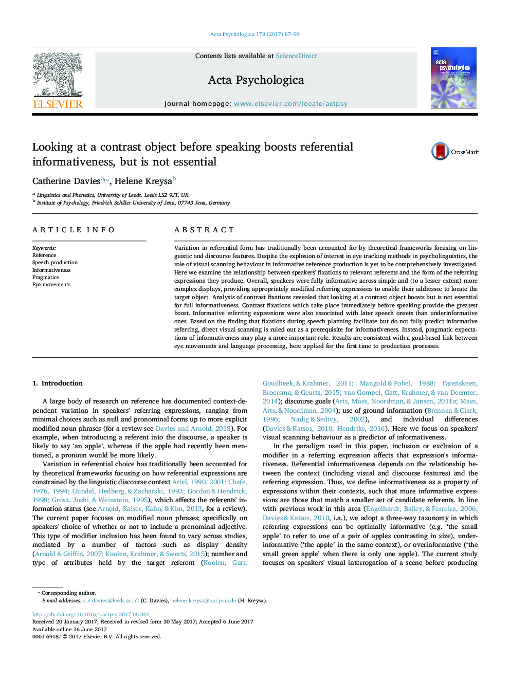 Looking at a contrast object before speaking boosts referential informativeness, but is not essential