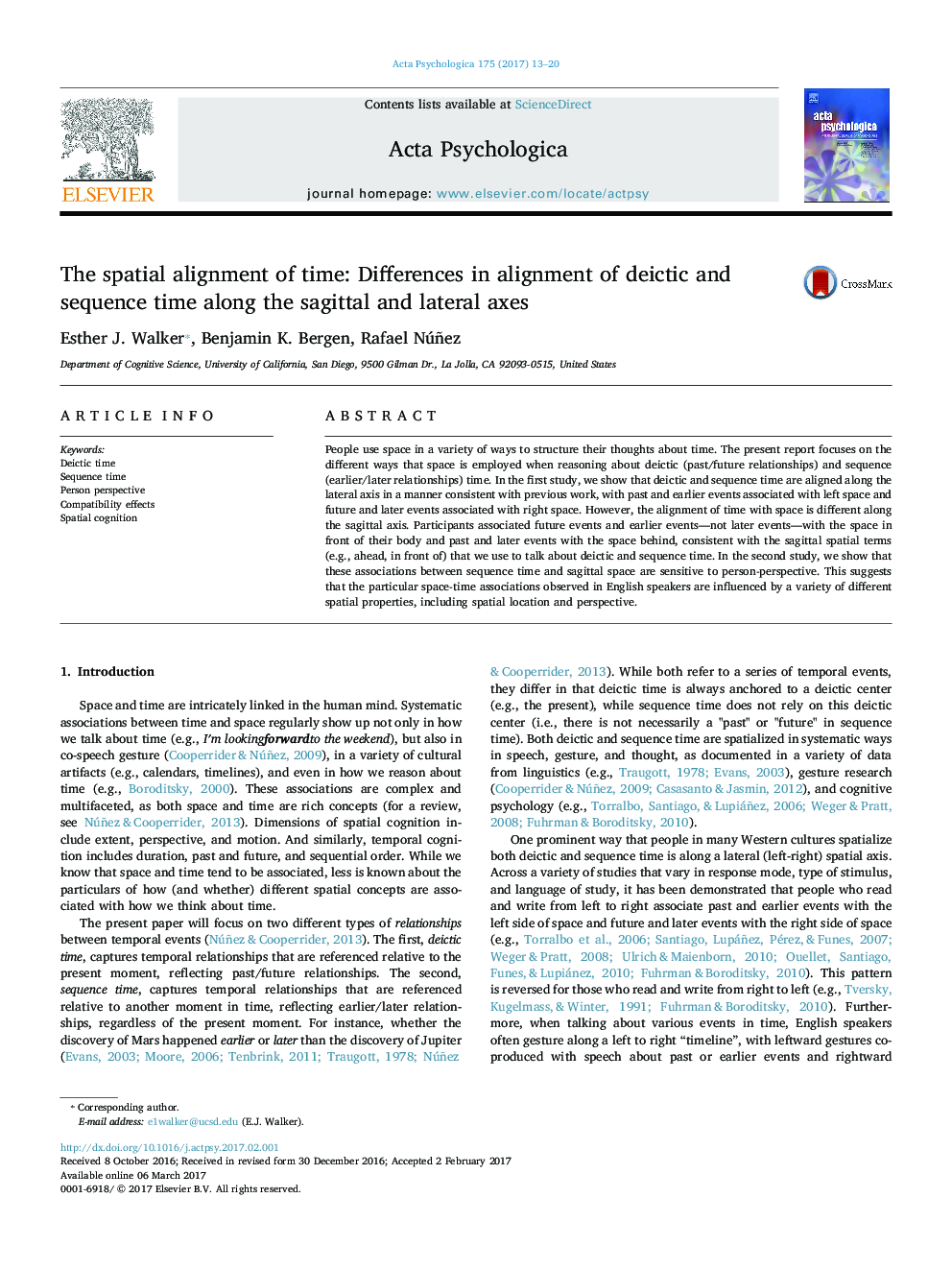 The spatial alignment of time: Differences in alignment of deictic and sequence time along the sagittal and lateral axes