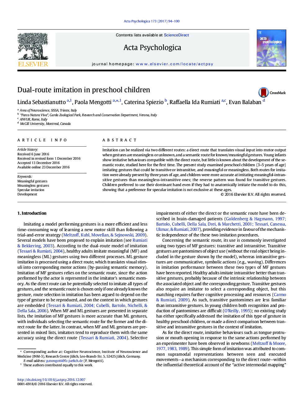 Dual-route imitation in preschool children