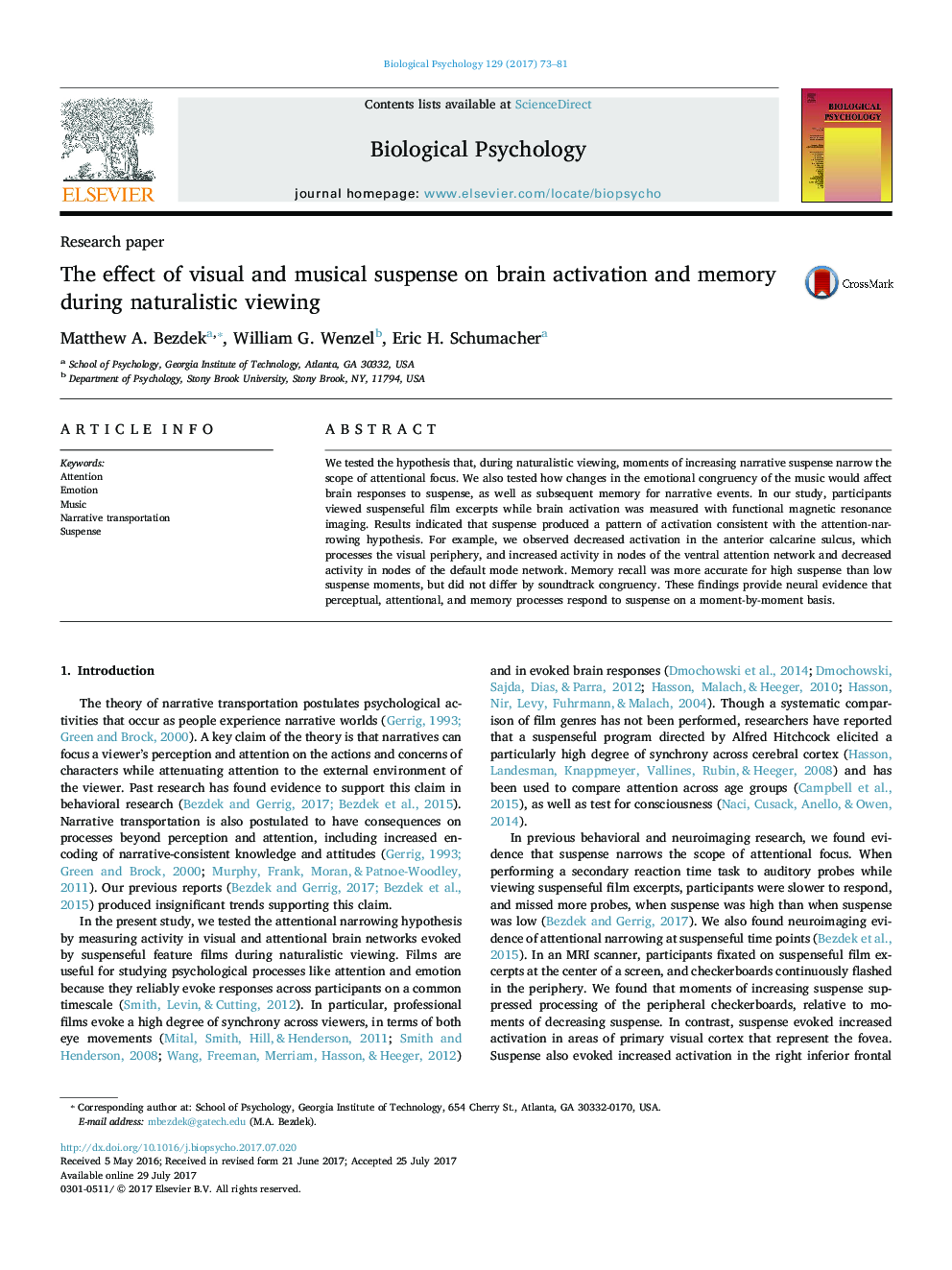 The effect of visual and musical suspense on brain activation and memory during naturalistic viewing