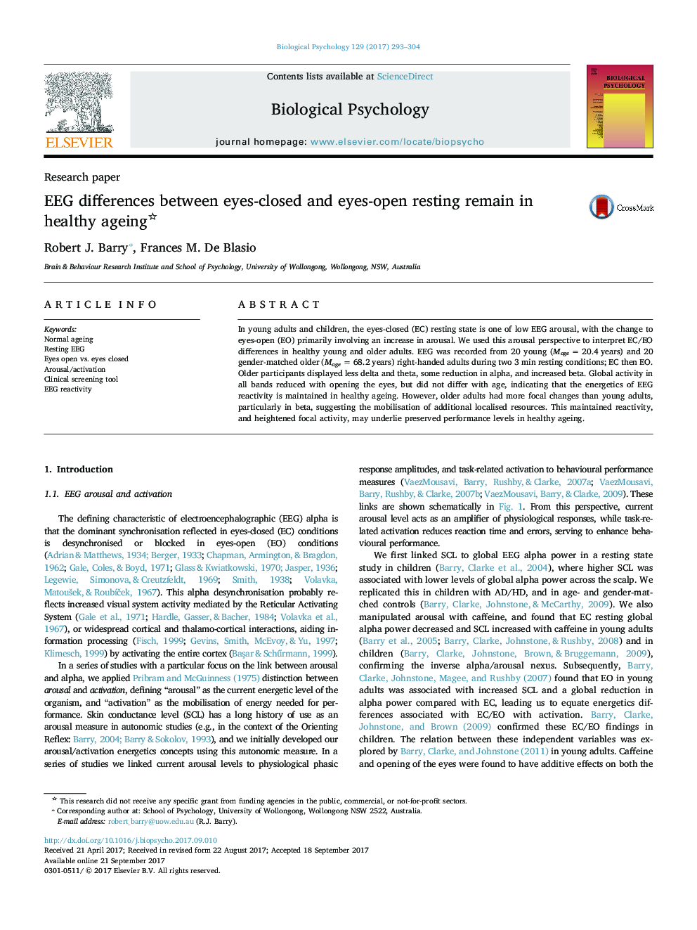 EEG differences between eyes-closed and eyes-open resting remain in healthy ageing