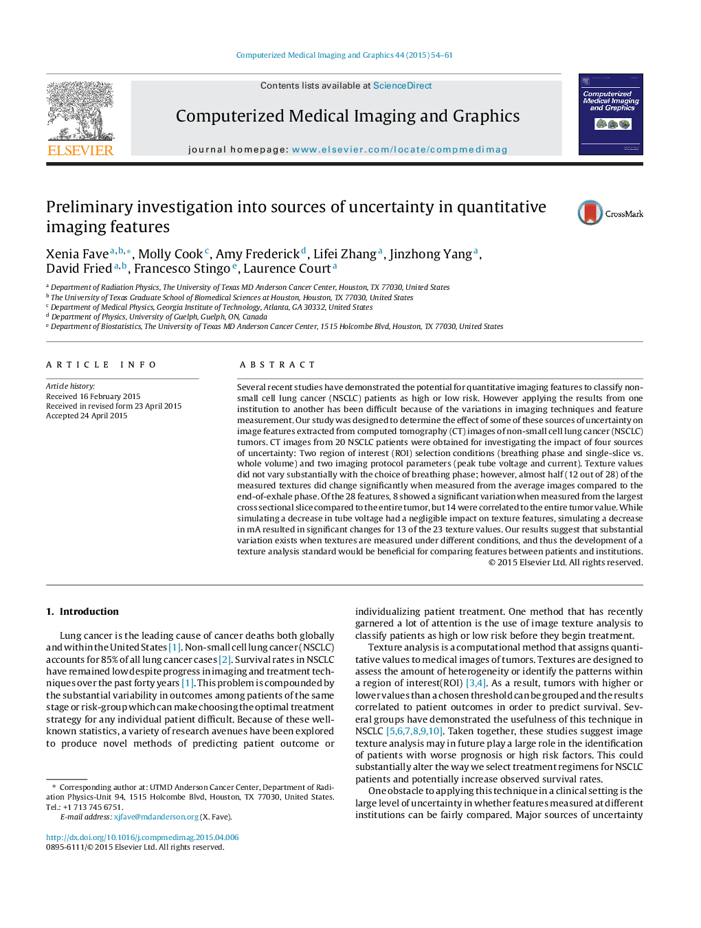 Preliminary investigation into sources of uncertainty in quantitative imaging features