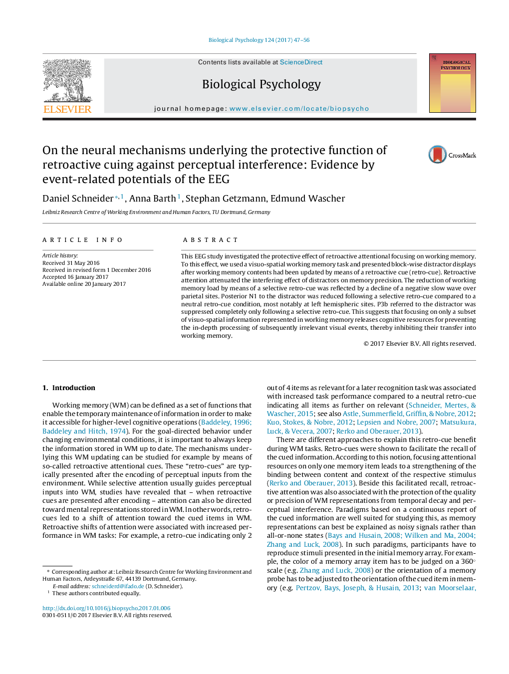 On the neural mechanisms underlying the protective function of retroactive cuing against perceptual interference: Evidence by event-related potentials of the EEG