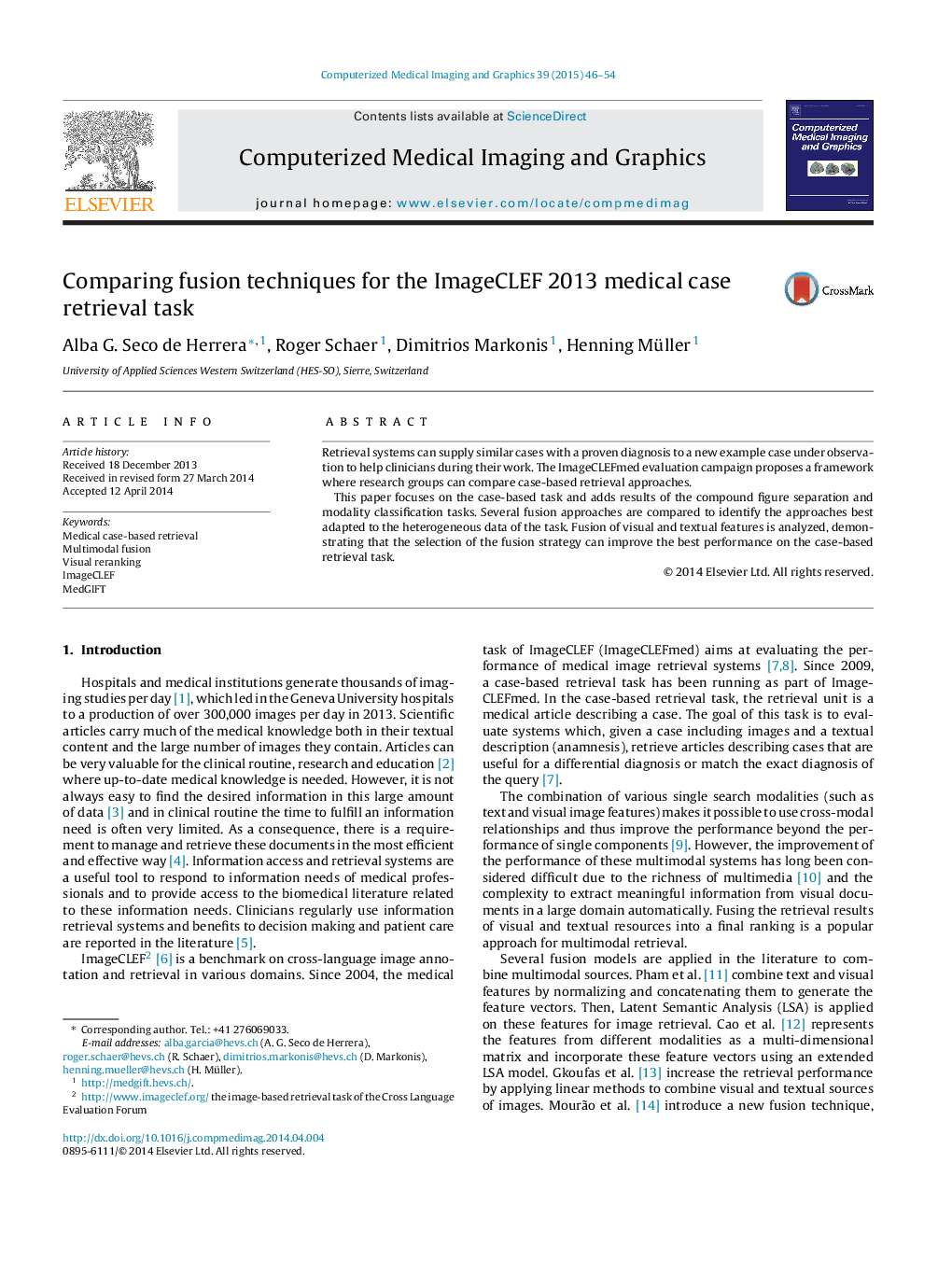 Comparing fusion techniques for the ImageCLEF 2013 medical case retrieval task