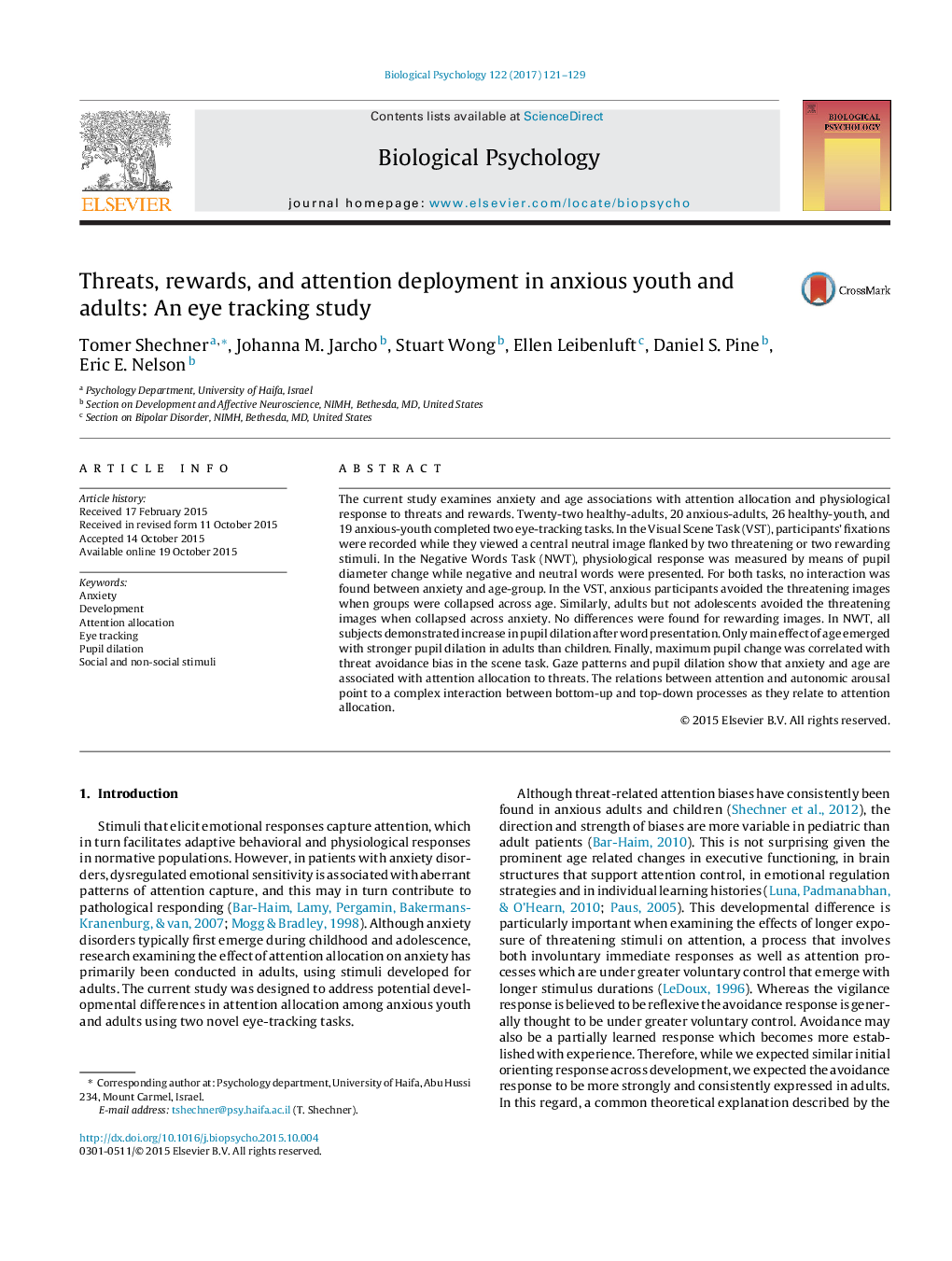 Threats, rewards, and attention deployment in anxious youth and adults: An eye tracking study