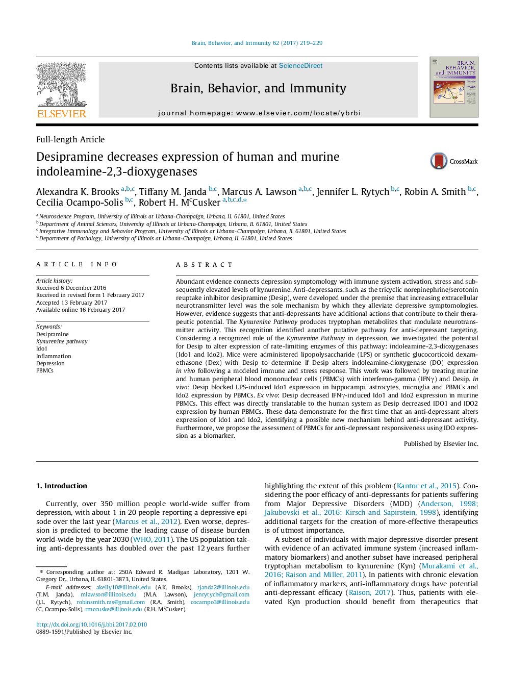 Desipramine decreases expression of human and murine indoleamine-2,3-dioxygenases