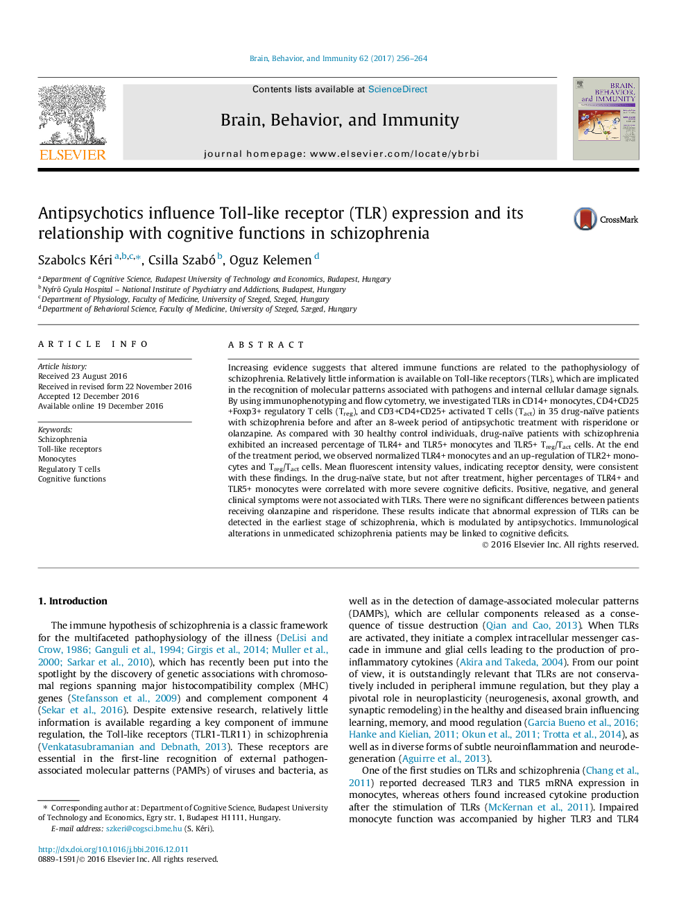 Antipsychotics influence Toll-like receptor (TLR) expression and its relationship with cognitive functions in schizophrenia