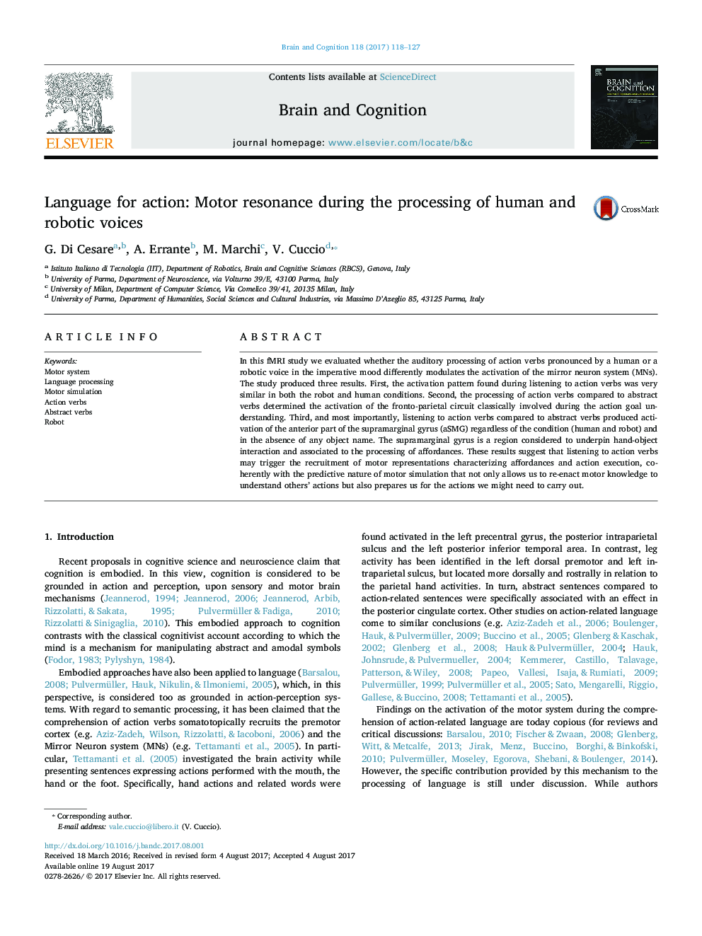 Language for action: Motor resonance during the processing of human and robotic voices