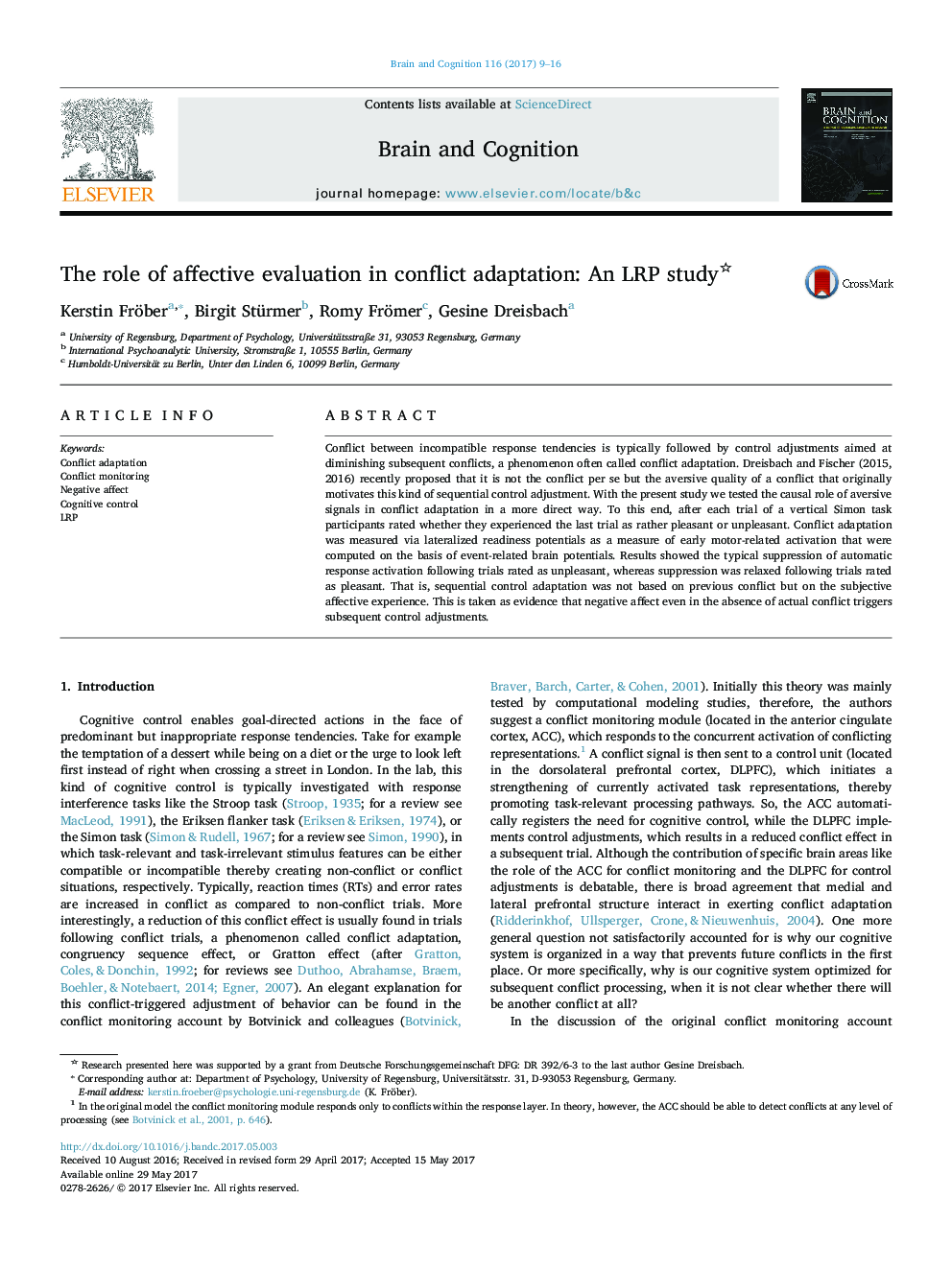The role of affective evaluation in conflict adaptation: An LRP study