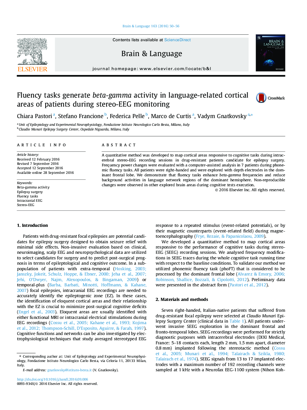 Fluency tasks generate beta-gamma activity in language-related cortical areas of patients during stereo-EEG monitoring