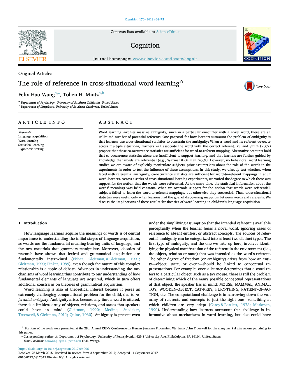 The role of reference in cross-situational word learning