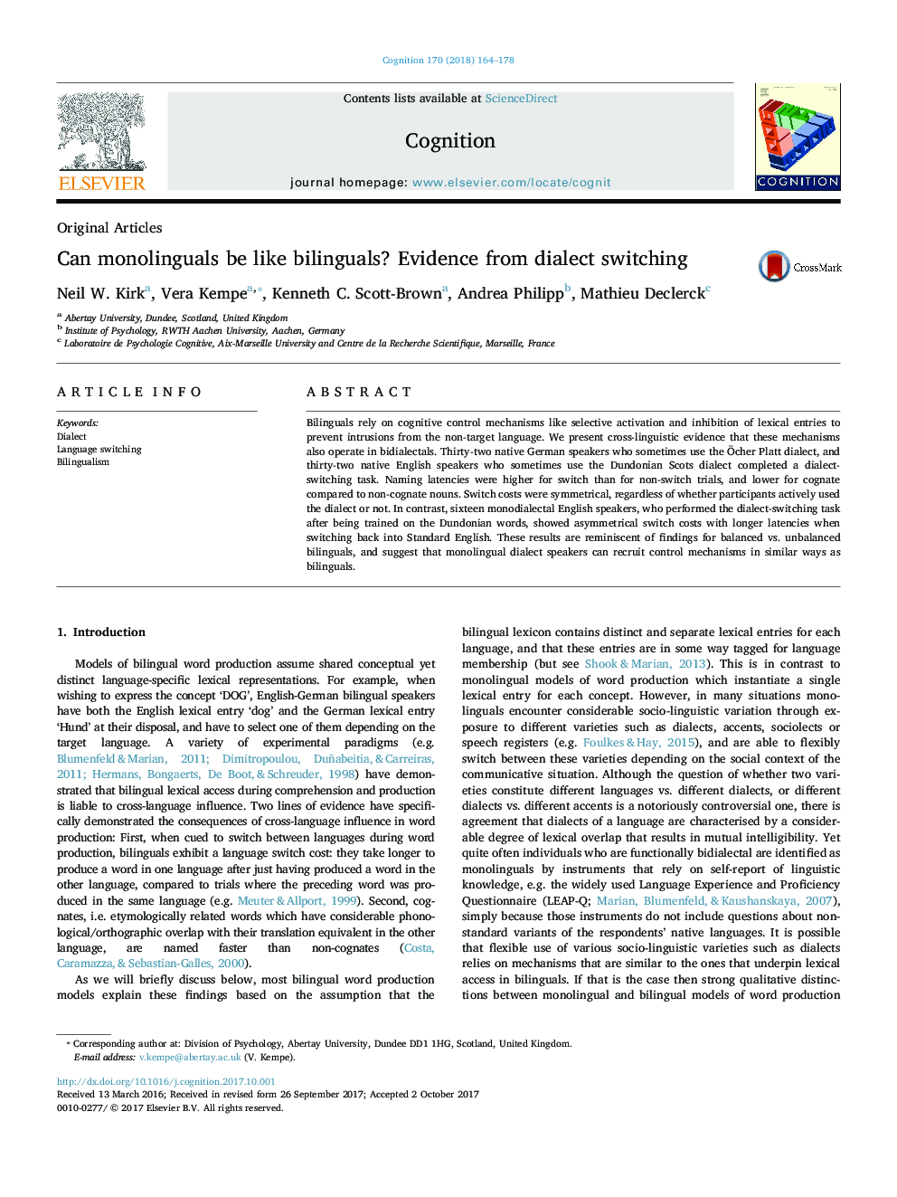 Can monolinguals be like bilinguals? Evidence from dialect switching