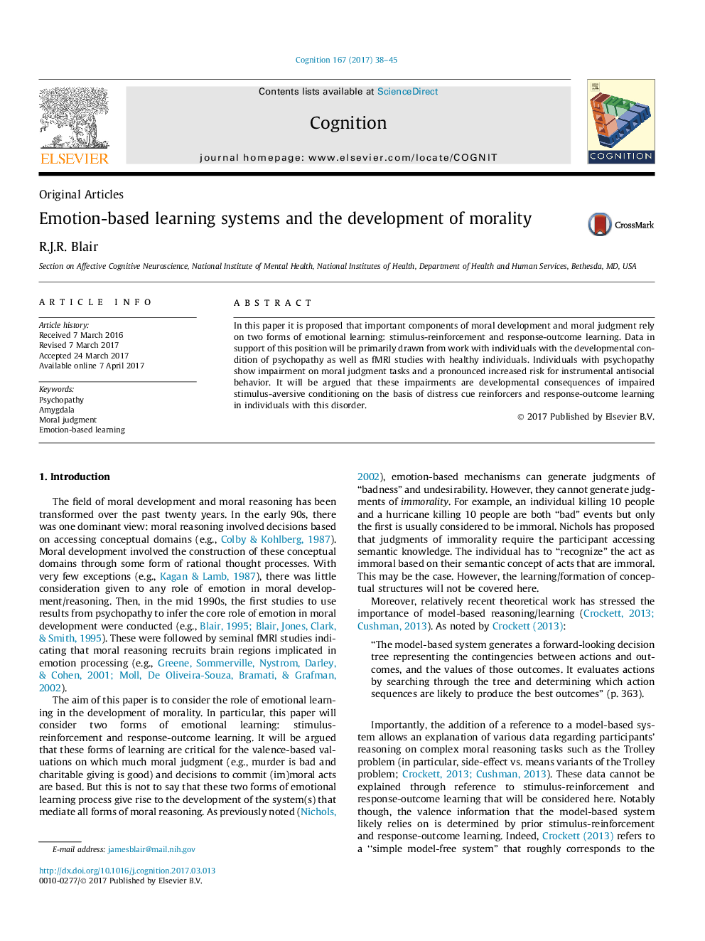 Emotion-based learning systems and the development of morality