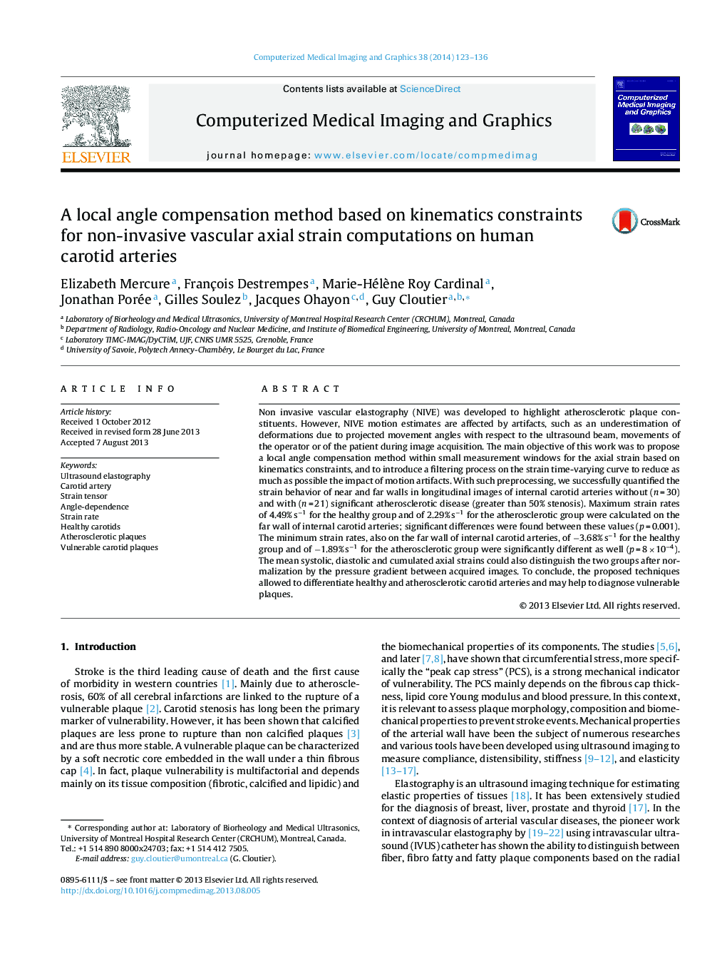 A local angle compensation method based on kinematics constraints for non-invasive vascular axial strain computations on human carotid arteries