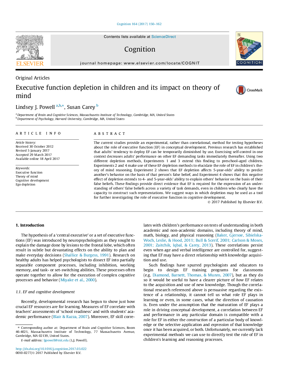 Executive function depletion in children and its impact on theory of mind