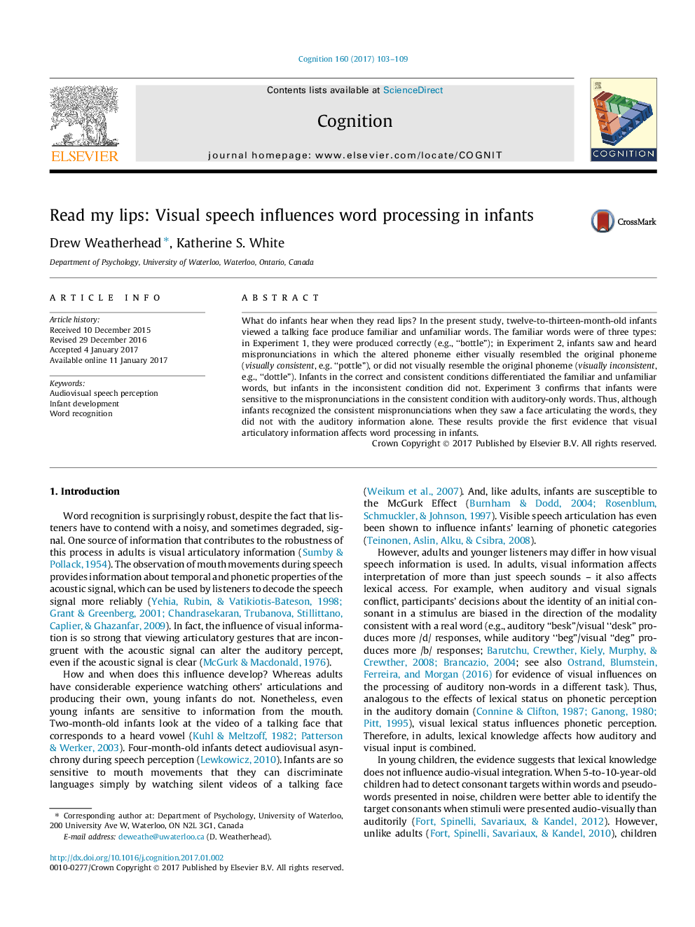 Read my lips: Visual speech influences word processing in infants